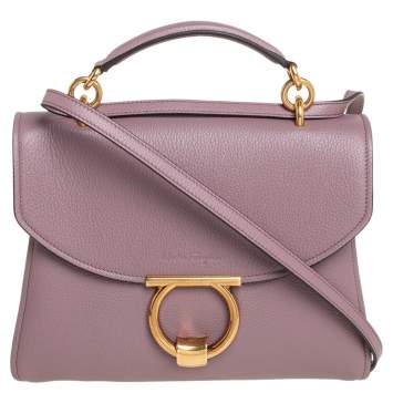 Pre Owned Salvatore Ferragamo Old Rose Leather Margot Top Handle Bag