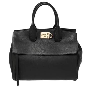 Pre Owned Salvatore Ferragamo Black Leather Medium Studio Tote