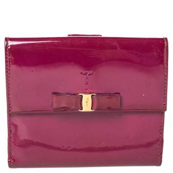 Pre Owned Salvatore Ferragamo Purple Patent Leather Vara Bow Wallet