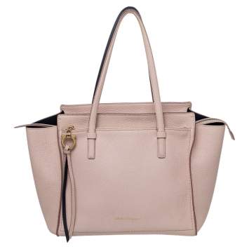 Pre Owned Salvatore Ferragamo Pink Pebbled Leather Medium Amy Tote Bag