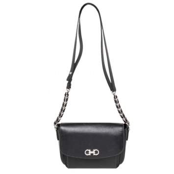 Pre Owned Salvatore Ferragamo Black Leather Gancini Crossbody Bag