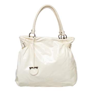 Pre Owned Salvatore Ferragamo Cream Patent Leather Tote