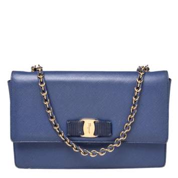 Pre Owned Salvatore Ferragamo Electric Blue Leather Ginny Shoulder Bag