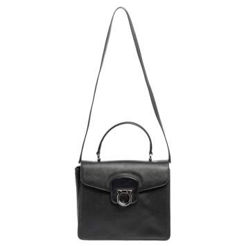 Pre Owned Salvatore Ferragamo Black Leather Katia Top Handle Bag