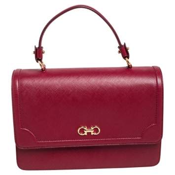 Pre Owned Salvatore Ferragamo Dark Red Leather Seila Top Handle Bag 