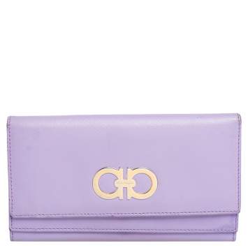 Pre Owned Salvatore Ferragamo Lilac Leather Gancini Continental Wallet