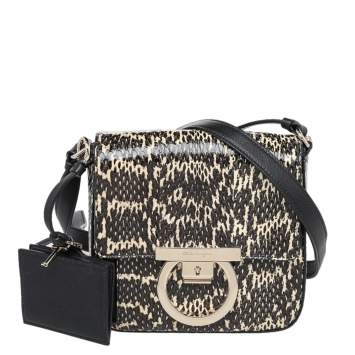 Pre Owned Salvatore Ferragamo Black Python Leather Flap Shoulder Bag