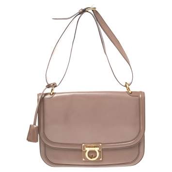Pre Owned Salvatore Ferragamo Taupe Leather Jody Shoulder Bag