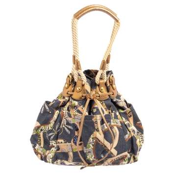 Pre Owned Salvatore Ferragamo Multicolor Gancini Floral Print Denim Shoulder Bag