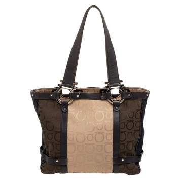 Pre Owned Salvatore Ferragamo Multicolor Gancini Canvas And Leather Tote