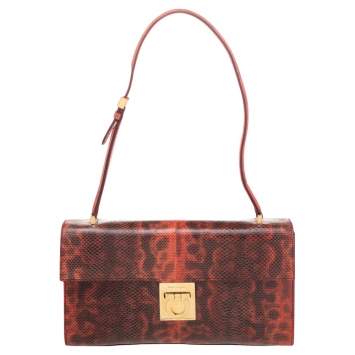 Pre Owned Salvatore Ferragamo Red Karung Gancio Lock Shoulder Bag