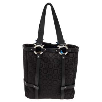 Pre Owned Salvatore Ferragamo Black Canvas And Leather Tote