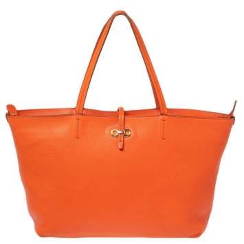 Pre Owned Salvatore Ferragamo Orange Leather Tote
