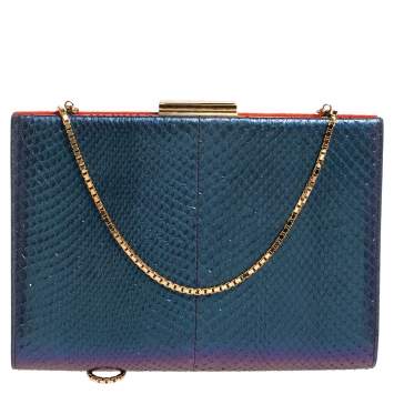 Pre Owned Salvatore Ferragamo Orange/Iridescent Suede and Python Chain Clutch