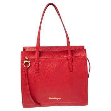 Pre Owned Salvatore Ferragamo Red Leather Medium Amy Tote