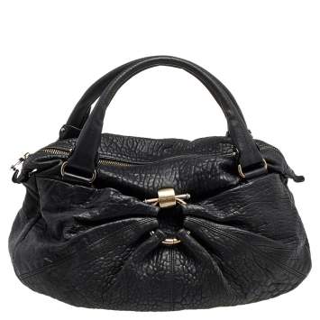 Pre Owned Salvatore Ferragamo Black Leather Gancini Hobo