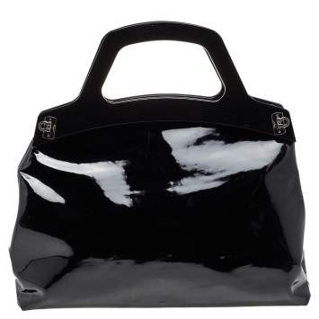 Pre Owned Salvatore Ferragamo Black Patent Leather Satchel