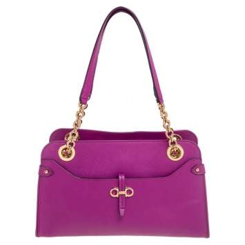 Pre Owned Salvatore Ferragamo Magenta Leather Chain Tote