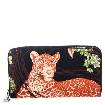 Pre Owned Salvatore Ferragamo Multicolor Jungle Print Fabric Zip Around Continental Wallet