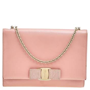 Pre Owned Salvatore Ferragamo Peach Leather Ginny Crossbody Bag