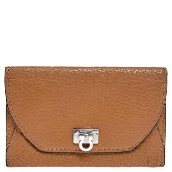 Pre Owned Salvatore Ferragamo Brown Leather Gancio Flap Card Holder