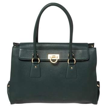 Pre Owned Salvatore Ferragamo Green Leather Satchel