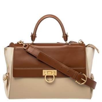 Pre Owned Salvatore Ferragamo Tricolor Leather Large Sofia Top Handle Bag