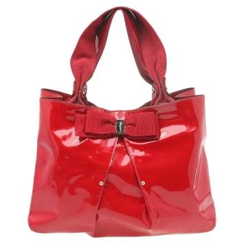 Pre Owned Salvatore Ferragamo Red Patent Leather Miss Vara Selene Tote