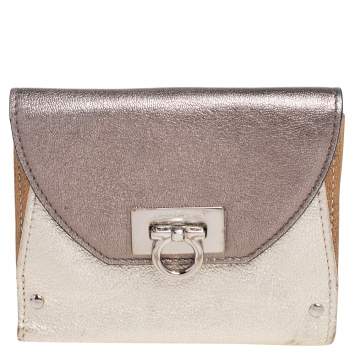 Pre Owned Salvatore Ferragamo Metallic Tricolor Leather Gancio Compact Wallet