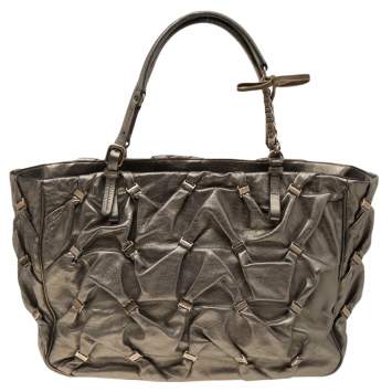 Pre Owned Salvatore Ferragamo Metallic Olive Leather Tote