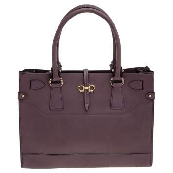 Pre Owned Salvatore Ferragamo Purple Leather Small Briana Tote