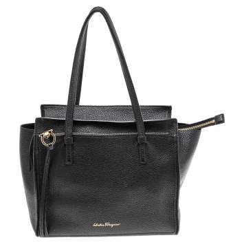 Pre Owned Salvatore Ferragamo Black Grained Leather Medium Amy Tote