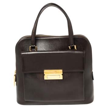 Pre Owned Salvatore Ferragamo Brown Leather Front Pocket Satchel
