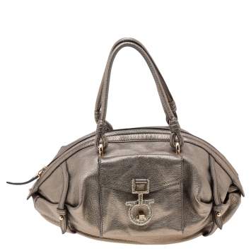 Pre Owned Salvatore Ferragamo Metallic Leather Crystal Embellished Gancini Satchel