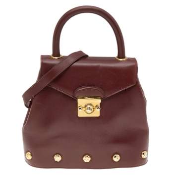 Pre Owned Salvatore Ferragamo Maroon Leather Vintage Studded Top Handle Bag