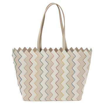 Pre Owned Salvatore Ferragamo Multicolor Zigzag Leather Tote