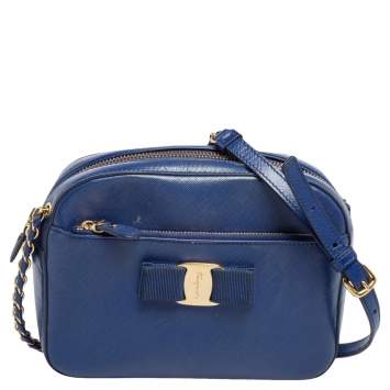 Pre Owned Salvatore Ferragamo Blue Leather Lydia Camera Bag