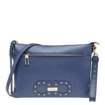 Pre Owned Salvatore Ferragamo Blue Leather Crossbody Bag 