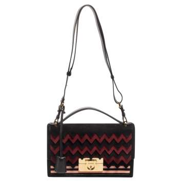 Pre Owned Salvatore Ferragamo Multicolor Suede And Leather Aileen Shoulder Bag
