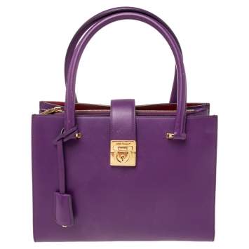 Pre Owned Salvatore Ferragamo Purple Leather Gancio Lock Tote
