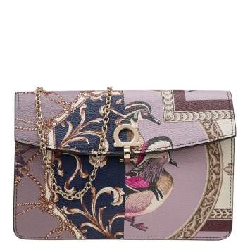 Pre Owned Salvatore Ferragamo Multicolor Foulard Print Leather Chain Crossbody Bag 