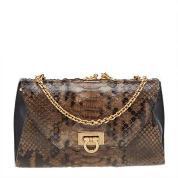 Pre Owned Salvatore Ferragamo Brown Python Crossbody Bag