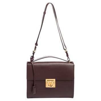 Pre Owned Salvatore Ferragamo Burgundy Leather Marisol Top Handle Bag