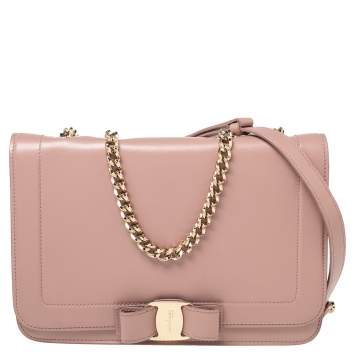 Pre Owned Salvatore Ferragamo Pink Leather Vara Bow Shoulder Bag