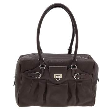Pre Owned Salvatore Ferragamo Dark Brown Leather Marisa Satchel