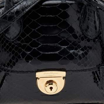 Pre Owned Salvatore Ferragamo Black Python Small Fiamma Satchel