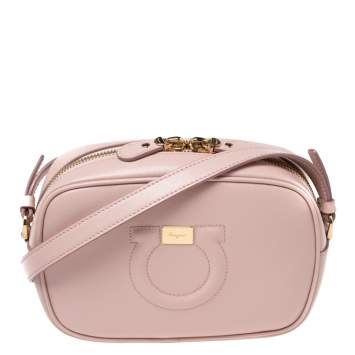 Pre Owned Salvatore Ferragamo Light Pink Leather Gancini Camera Crossbody Bag
