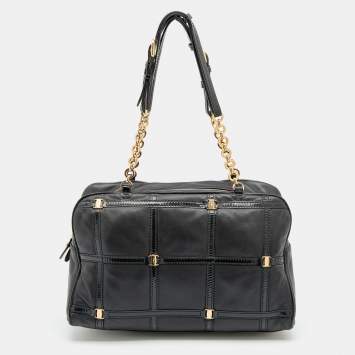 Pre Owned Salvatore Ferragamo Black Patent And Leather Vara Satchel