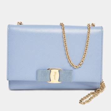 Pre Owned Salvatore Ferragamo Lilac Leather Ginny Chain Shoulder Bag