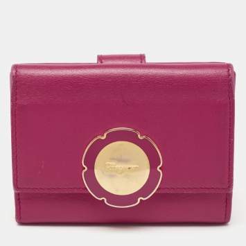 Pre Owned Salvatore Ferragamo Fuchsia Leather Compact Wallet
